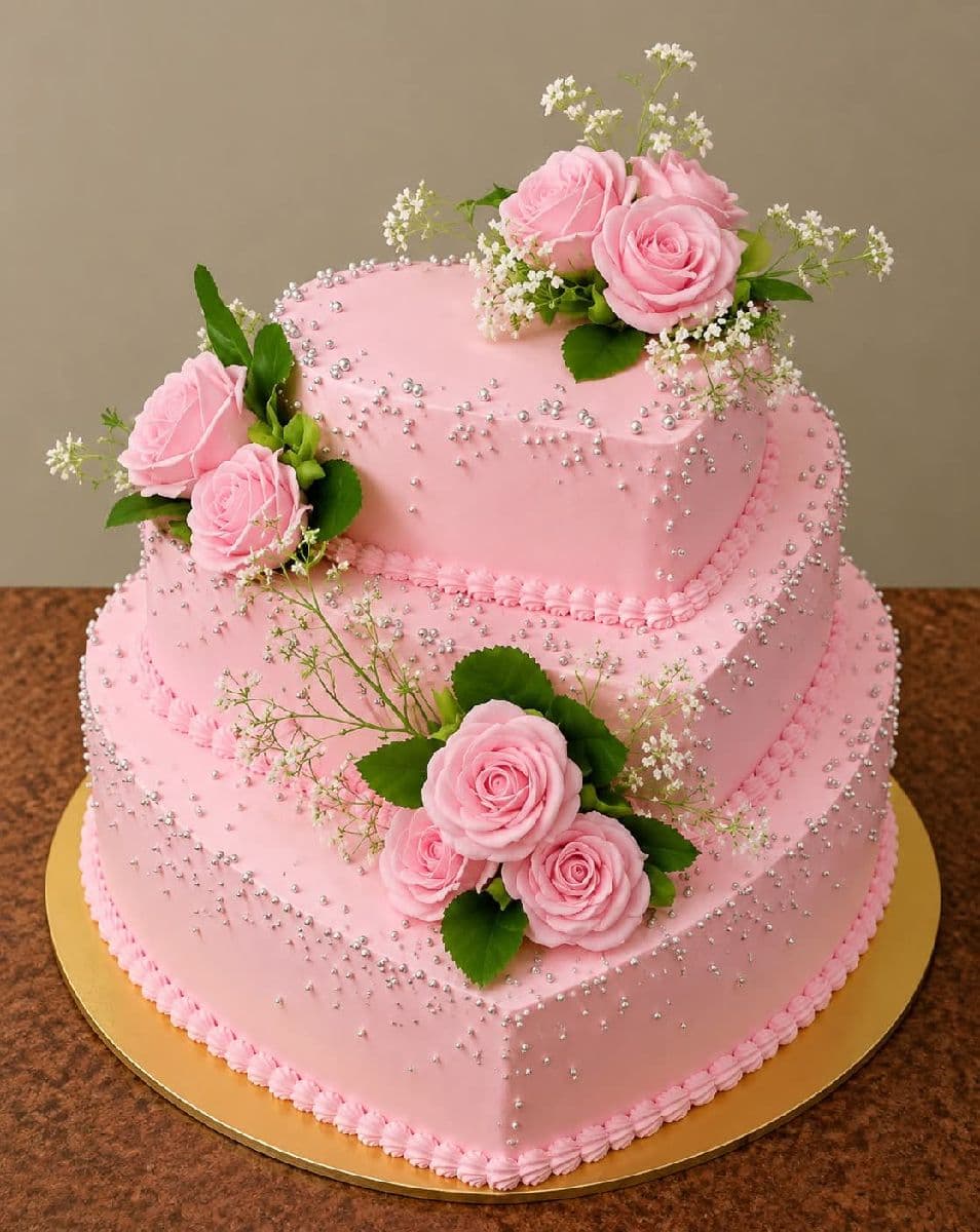 পিঙ্ক রোজ রয়্যাল হার্ট কেক 💖🎂