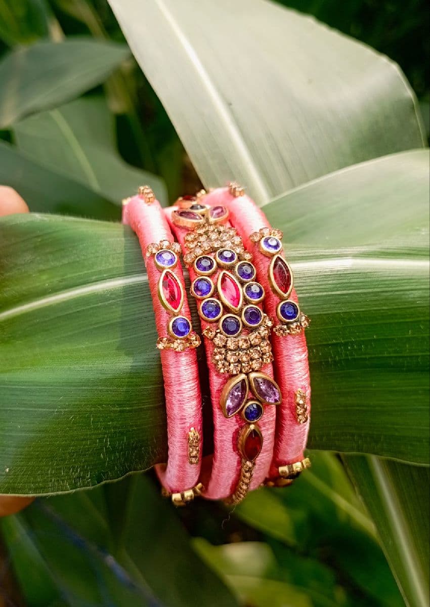 পিঙ্ক স্টোন ডিজাইনার চুড়ি সেট (Handcrafted Pink Stone Bangle Set)