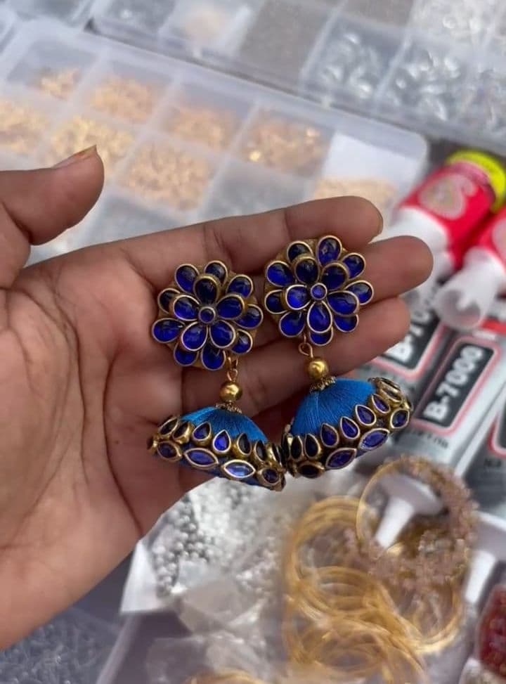 Pink Crystal Jhumka Earring