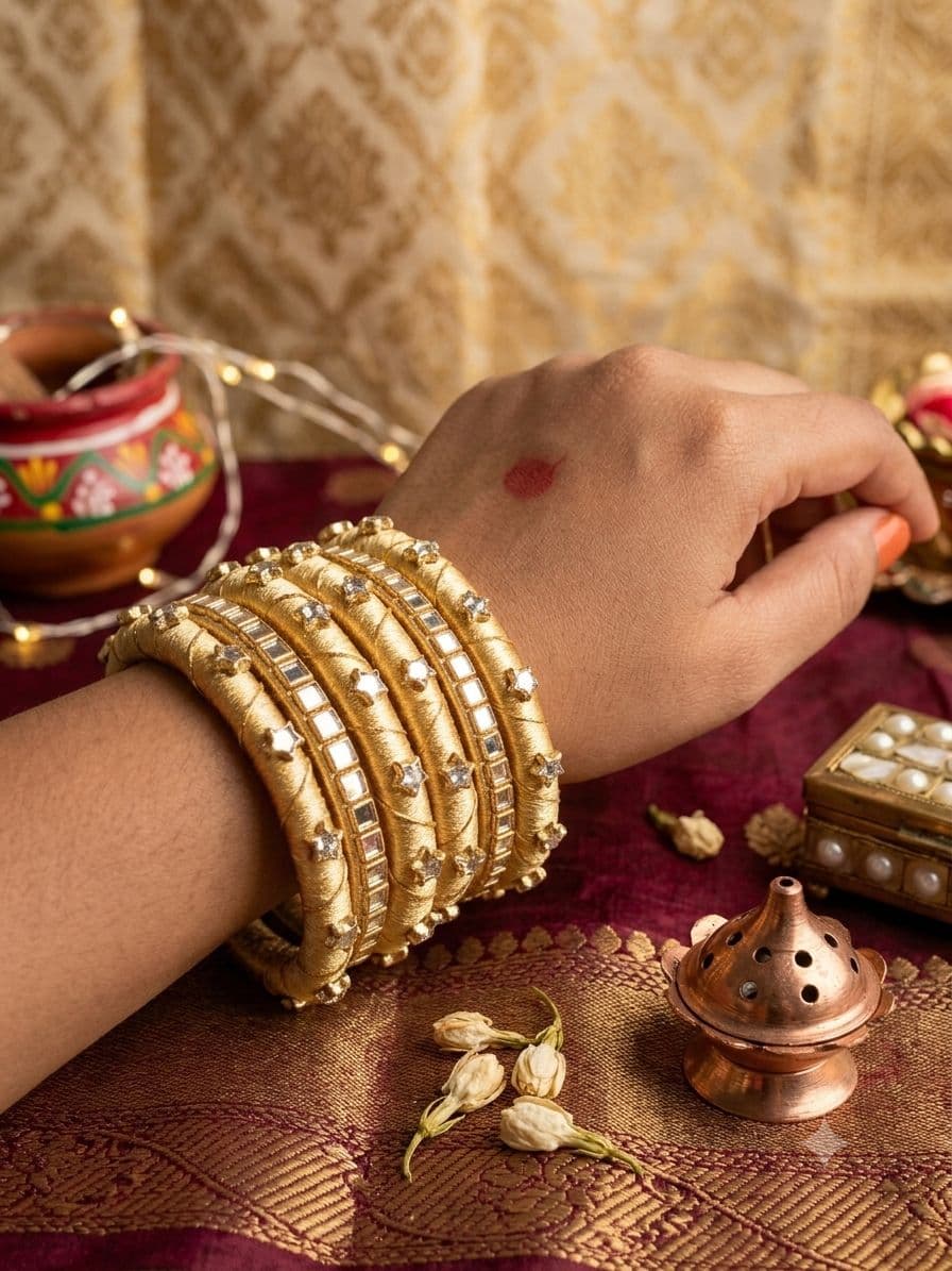 রেশমি সুতা ও কুন্দনের চুড়ি