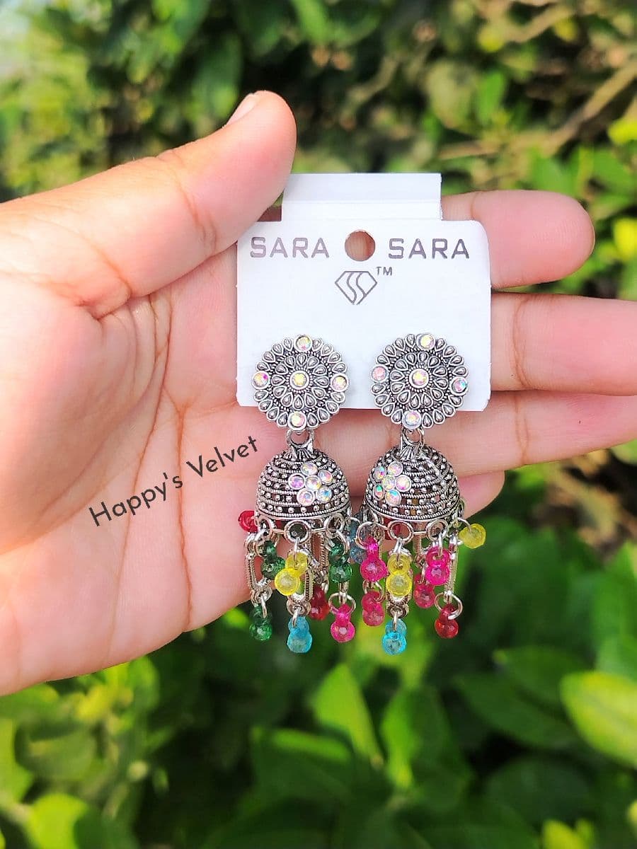 Premium Oxidized Silver Jhumka Earrings Combo (4 Pairs Set)