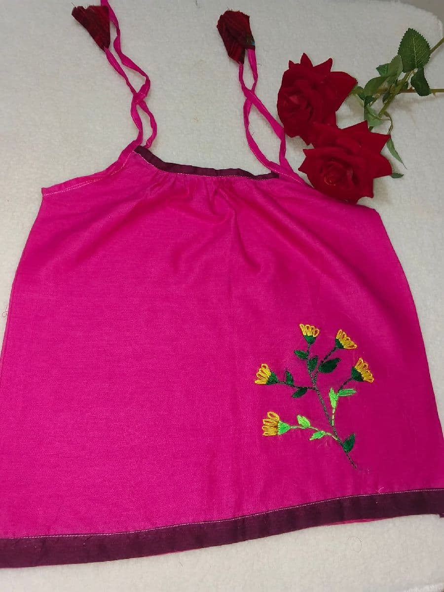 Baby Girl Hand Embroidery Cotton Strap Frock & Top