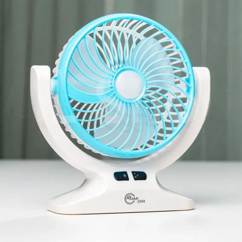 ABjak Rechargeable Mini Desk Fan with LED Light (Model 2508)