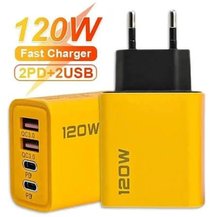 120W Multi-Port GaN Fast Charger | USB-C + USB-A PD & QC 3.0 Wall Adapter