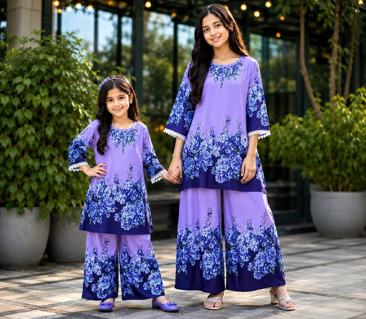 Digital Print Baby Two Piece৬ থেকে ১৫ বছরের গার্লসের ডিজিটাল প্রিন্টের স্টিচ কটন টু পিস সেট।