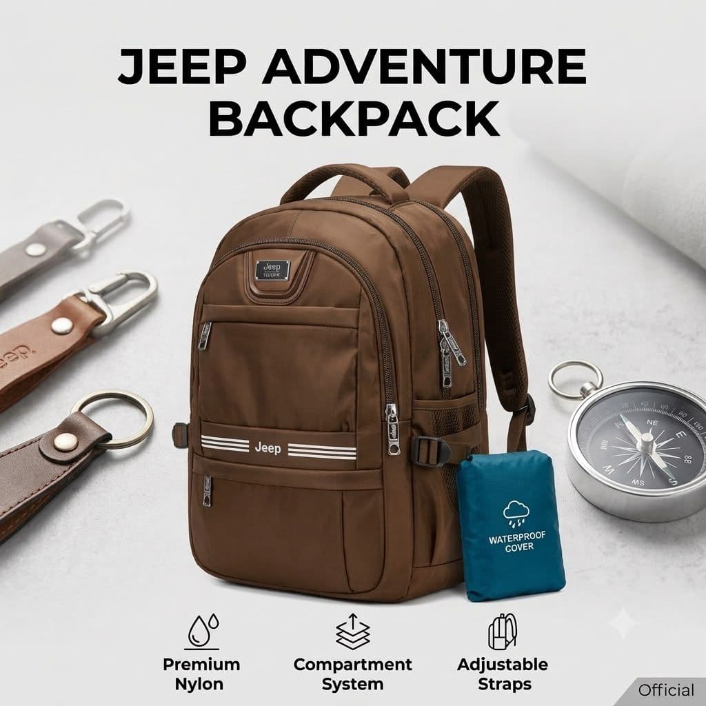 Jeep Adventure Backpackস্টাইল, টেকসই মান আর প্রয়োজনীয় সব ফিচারের পারফেক্ট কম্বিনেশন!✅ প্রিমিয়াম ওয়াটার-রেজিস্ট্যান্ট নাইলন ম্যাটেরিয়াল✅ বড় ক্যাপাসিটির মাল্টি-কম্পার্টমেন্ট ডিজাইন✅ ল্যাপটপ, বই, কাপড় ও দৈনন্দিন সব প্রয়োজনীয় জিনিস বহনের জন্য আদর্শ✅ শক্তিশালী "Jeep" ব্র্যান্ডেড জিপার✅ আরামদায়ক প্যাডেড ও অ্যাডজাস্টেবল শোল্ডার স্ট্র্যাপ✅ মজবুত টপ হ্যান্ডেল✅ বৃষ্টির জন্য ফ্রি ওয়াটারপ্রুফ রেইন কভার🎯 অফিস, ইউনিভার্সিটি, ট্রাভেল কিংবা আউটডোর অ্যাডভেঞ্চার—সব ক্ষেত্রেই নির্ভরযোগ্য সঙ্গী।
