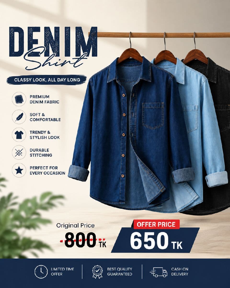 👔 Stylish Denim Shirt for Men | Premium Quality | Offer 650 TK