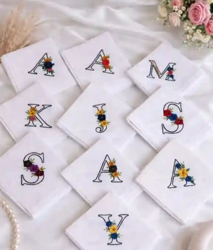 Custom Name Alphabet Embroidered Handkerchief - Handmade Gift Rumal