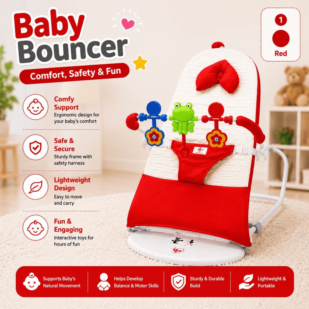 Baby Bouncer with pillow, toy & music-কানওয়ালা, খেলনা, বালিশ ও মিউজিক সহ