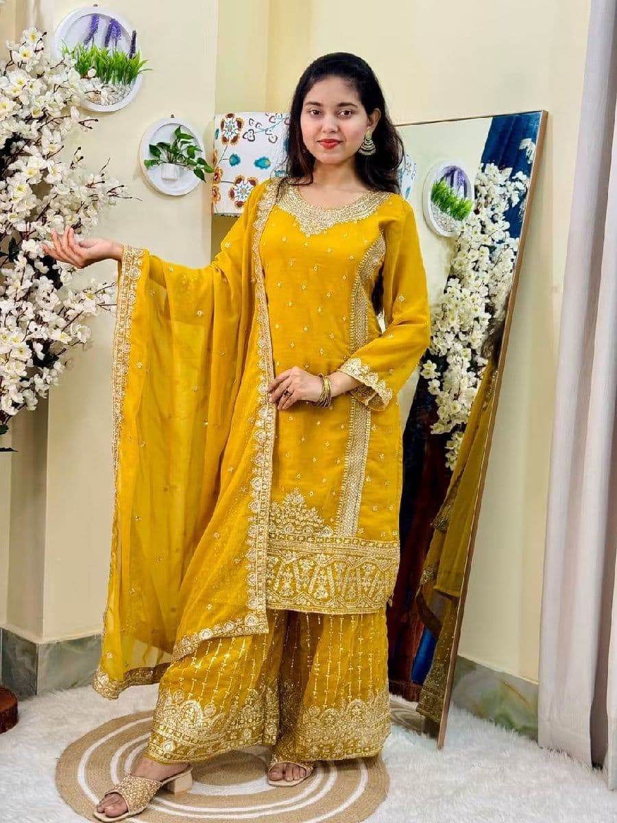 Sequence Embroidery Gharara Three Piece