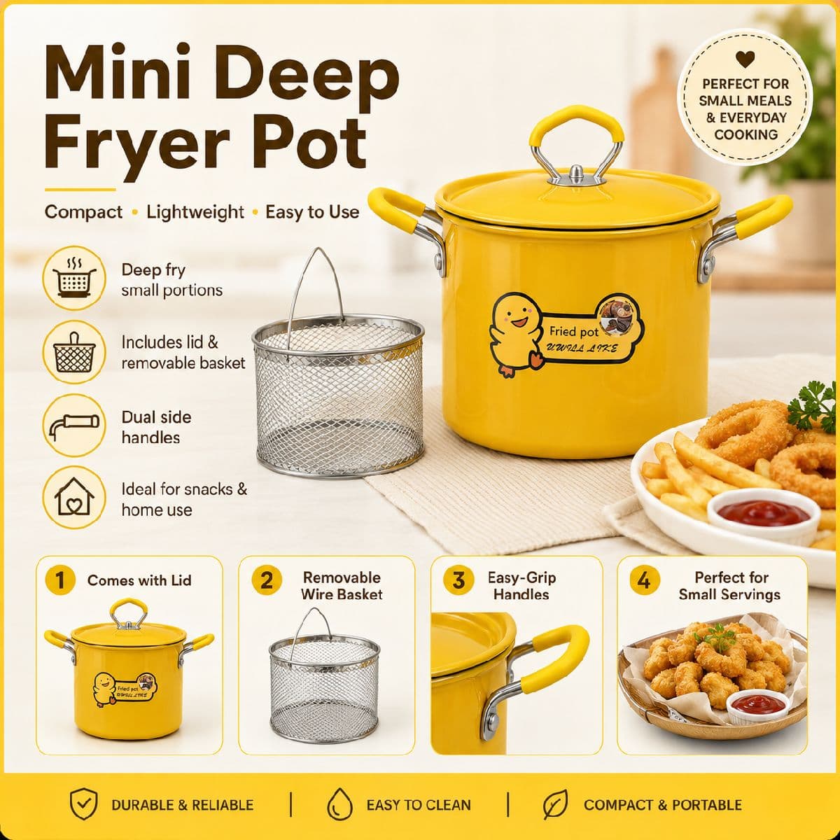 2L Stainless Steel Deep Fryer Pot with Basket & Thermometer – Non-Stick Oil Filter Deep Fryer for French Fries, Chicken, and Snacks
