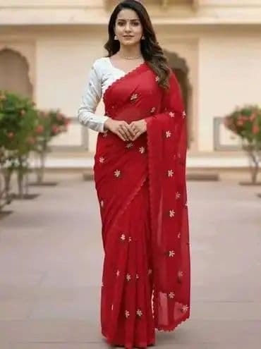 হেনা ফুল এমব্রয়ডারি শাড়ি