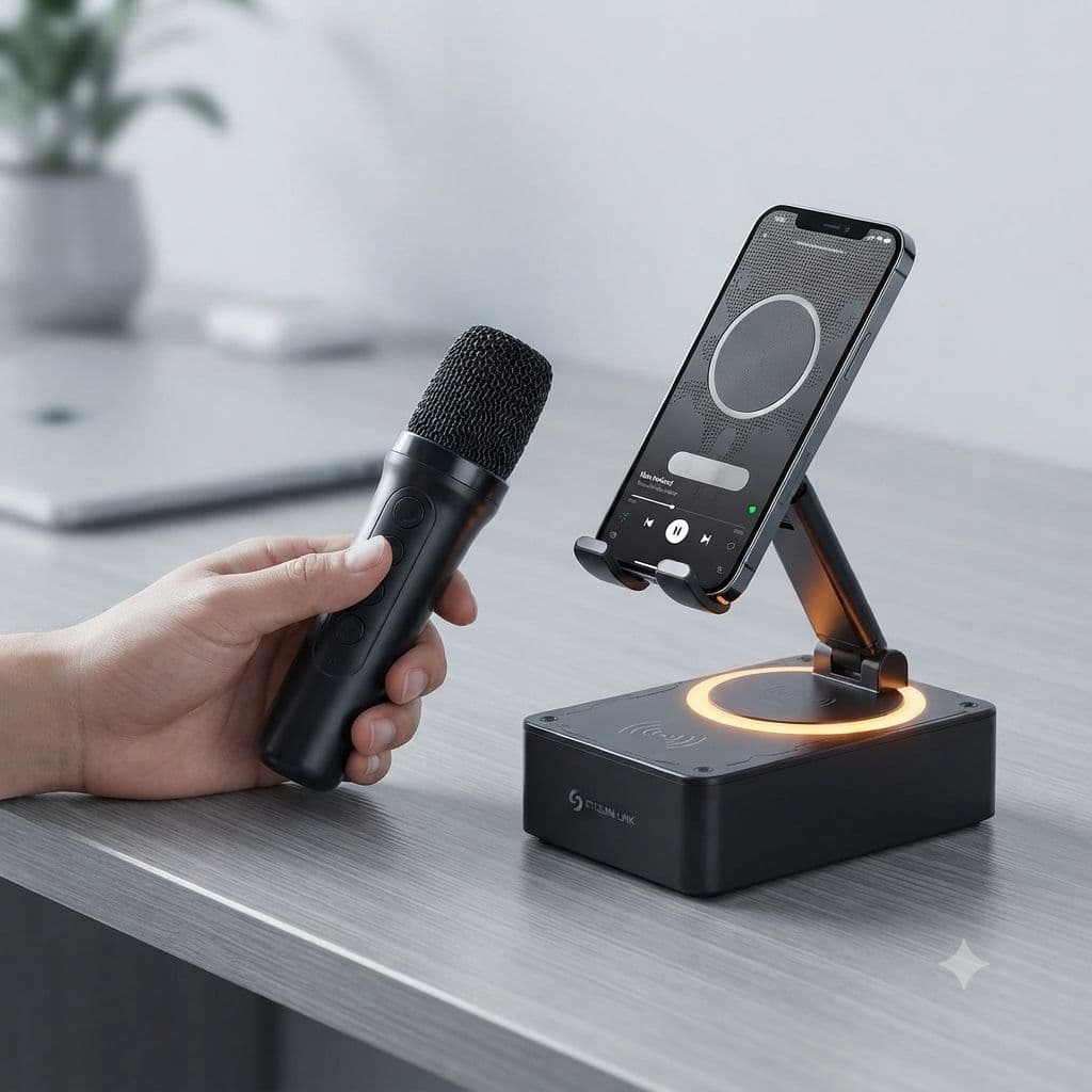 K98 Foldable Rotating Phone Stand with 360° Bluetooth Speaker & Microphone