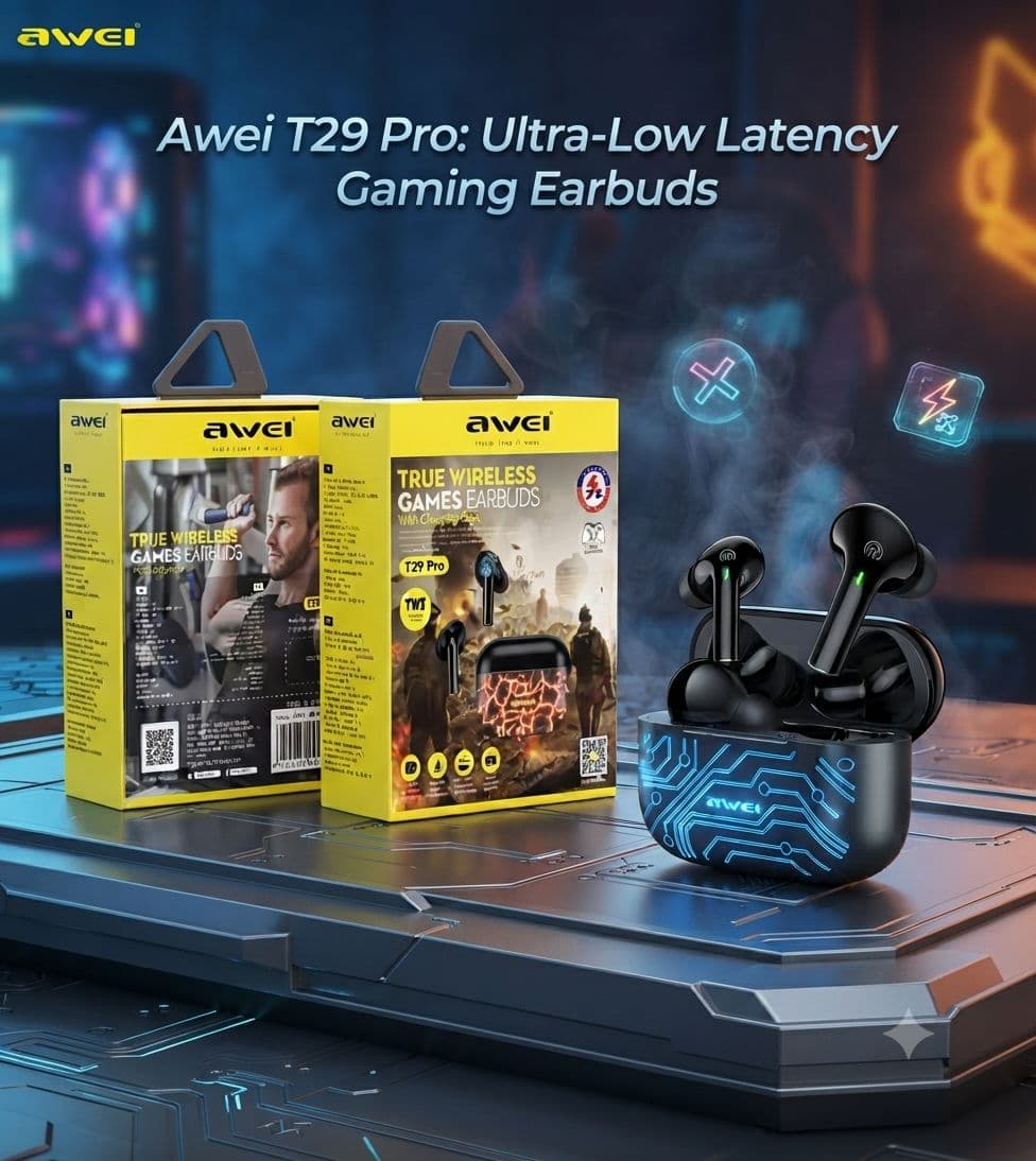 Awei T29 Pro ওয়্যারলেস গেমিং ইয়ারবাডস (RGB লাইটিং কেস সহ)