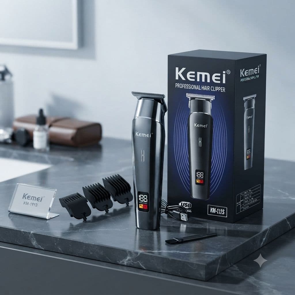 Kemei KM-1113 Professional Hair & Beard Trimmer with LCD Display (Black)