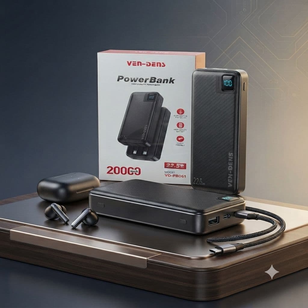 VEN-DENS VD-PB061 20000mAh 22.5W Power Bank with Built-in Cables