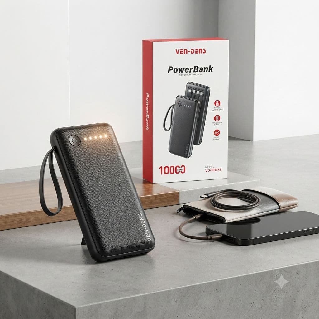Ven-Dens VD-PB058 10000mAh Built-in Cable Fast Charging Power Bank