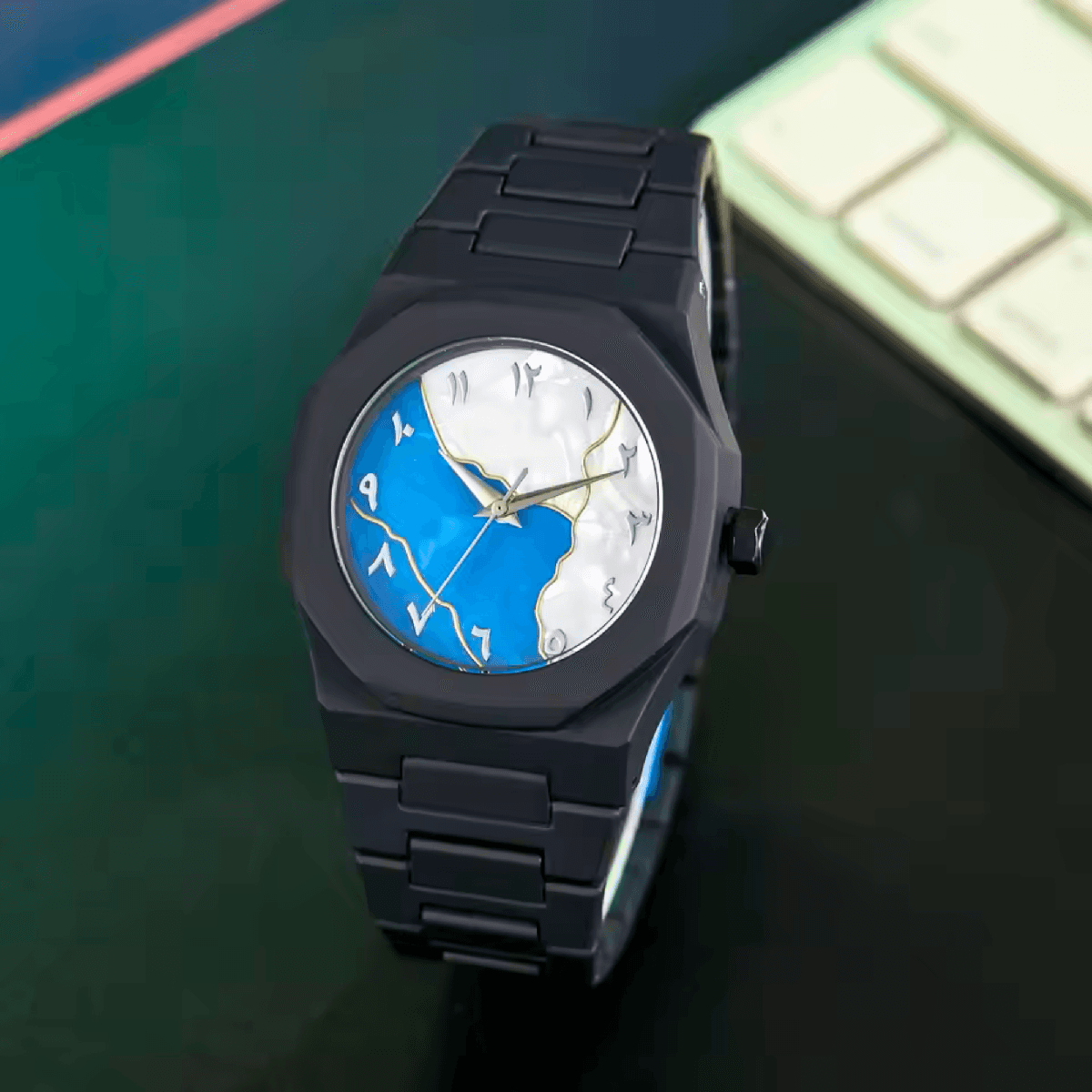 Arabic Aura Watch – স্টাইলিশ অক্টাগন ডায়াল ও সুইস মুভমেন্ট প্রিমিয়াম ওয়াচ (চেইন কাটার ও ব্যাটারি সহ)