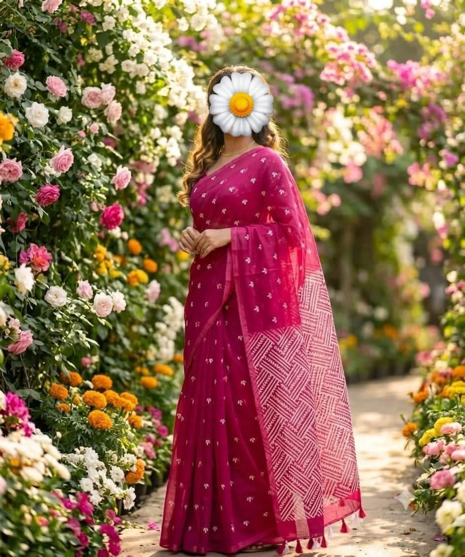 Half Silk Screen Print Saree